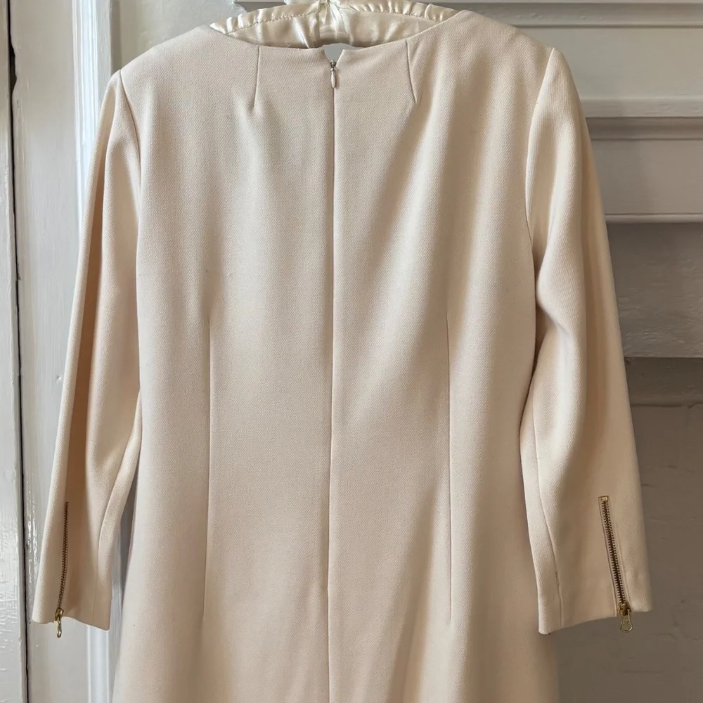 Cream Long Sleeve Mini Dress with Gold Zipper Detail - Picture 3 of 5